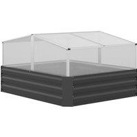 Outsunny Metal Raised Garden Beds with Greenhouse, Open Bottom, TOP Windows for Garden, 57.5/67.5x 126 x 107cm, Dark Grey Aosom UK
