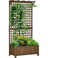 Outsunny Wood Planter with Trellis for Vine Climbing, Raised Garden Bed, Privacy Screen for Backyard, Patio, Deck, Coffee Aosom UK