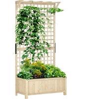 Outsunny Raised Bed with Drainage Holes, Wood Planter with Trellis for Climbing Plants to Grow Vegetables, Flowers, Natural