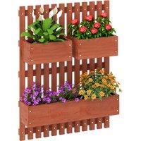 Outsunny Wall-mounted Wooden Garden Planters with Trellis, Drainage Holes and 3 Planter Boxes for Patio, Brown