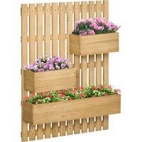 Outsunny Wall-mounted Wooden Garden Planters with Trellis, Drainage Holes and 3 Movable Planter Boxes, Wall Raised Garden Bed for Patio, Natural