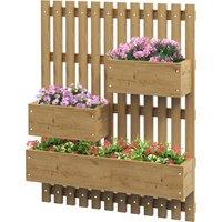 Outsunny Wall-mounted Wooden Garden Planters with Trellis, Drainage Holes and 3 Planter Boxes for Patio, Carbonised