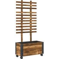 Outsunny Raised Garden Bed with Trellis, Outdoor Wooden Planter Box with Metal Corners and Wheels, Raised Bed for Garden