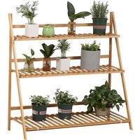 Outsunny Bamboo Plant Stand: 3-Tier Folding Display Shelf Rack for Indoor Greenery, Natural Finish, 98x37x96.5cm Aosom UK