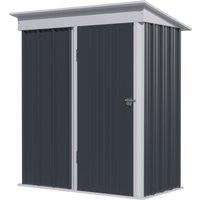 Outsunny Metal Garden Shed, Outdoor Lean-to Shed for Tool Motor Bike, with Adjustable Shelf, Lock, Gloves, 5'x3'x6', Dark Grey