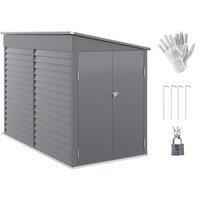 Outsunny 5 x 9ft Galvanised Metal Garden Shed with Foundation Kit, Outdoor Lean-to Shed, Tool Storage House with Lockable Doors, Gloves and 2 Air Vents for Patio, Garden, Grey