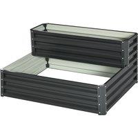 Outsunny 2 Tier Raised Garden Bed, Galvanised Planter Box with Open Bottom for Vegetables Flowers Herbs, 120x101x58cm, Dark Grey
