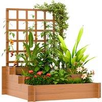 Outsunny 3 Tier Garden Planters with Trellis for Vine Climbing, Wooden Raised Beds, 95x95x110cm, Brown