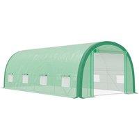 Outsunny 6 x 3(m) Polytunnel Greenhouse with Upgraded Structure, Mesh Door and Windows, 15 Plant Labels, Green