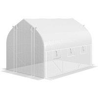 Outsunny 3 x 2m Walk-in Polytunnel Greenhouse, Zipped Roll Up Sidewalls, Mesh Door, Mesh Windows, Tunnel Warm House Tent w/ PE Cover, White Aosom UK