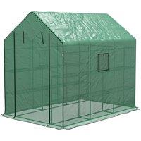 Outsunny Greenhouse Oasis: Walk-In PE Cover with 3 Tier Shelves, Roll-Up Door & Mesh Windows, 140x213x190cm, Verdant Green Aosom UK