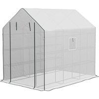 Outsunny Walking Greenhouse with PE Cover, 3 Tier Shelves, Roll-up Door & Mesh Windows, 1.4 x 2 x 1.9m, White Aosom UK