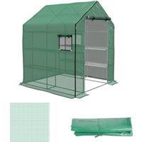 Outsunny Greenhouse Cover Replacement Walk-in PE Hot House Cover with Roll-up Door and Windows, 140 x 143 x 190cm, Green Aosom UK