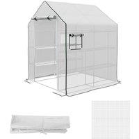 Outsunny Walk-In Greenhouse Cover: PE Replacement with Roll-Up Door & Windows, 140x143x190 cm, White Aosom UK