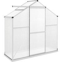 Outsunny Materials Greenhouse Polycarbonate, Walk-In Green House with Rain Gutter, Sliding Door, Window, Foundation, 6 x 2.5ft, Silver Aosom UK