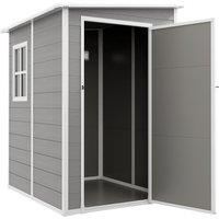 Outsunny 4 x 5ft Lean-To Shed, All-Weather Storage with Windows, Lockable Door, Built-in Vent & Plastic Roof, Grey Aosom UK