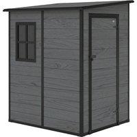 Outsunny 4'x5' Garden Storage Shed, Lean to Shed, Lockable Garden Shed with Window, Vent and Plastic Roof, Wood-Effect
