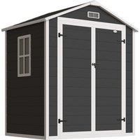 Outsunny 6'x4.5' Garden Storage Shed, Lockable Garden Shed with Double Doors, Window, Vent and Plastic Roof, Black