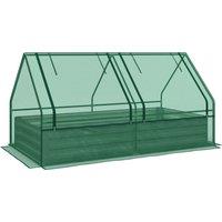 Outsunny Metal Planter Box with Cover, Raised Garden Bed with Greenhouse, for Herbs and Vegetables, Green and Dark Grey