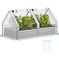 Outsunny Metal Planter Box with Cover, Raised Garden Bed with Greenhouse, for Herbs and Vegetables, White and Dark Grey
