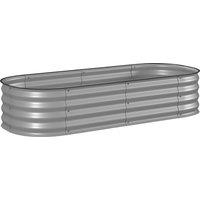 Outsunny Galvanised Raised Garden Bed, Metal Planter Box with Safety Edging, for Flowers, Herbs, Succulents, Silver