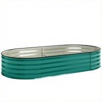 Outsunny Galvanised Raised Garden Bed, Metal Planter Box with Safety Edging, for Flowers, Herbs, Succulents, Light Green