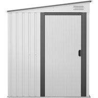 Outsunny 5 x 7FT Galvanised Metal Shed with Foundation, Lean to Tool Garden Shed with Sliding Doors and 2 Vents, White