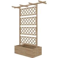 Outsunny Planter Box with Wooden Decorative Trellis Raised Bed for Climbing Plants, Garden and Patio Use, Natural Tone Aosom UK