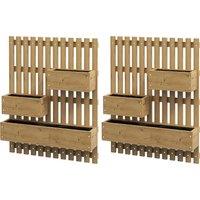 Outsunny Set of 2 Wall-mounted Wooden Garden Planters with Trellis, Drainage Holes and Movable Planter Boxes for Patio, Carbonised