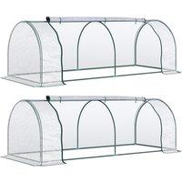 Outsunny Set of 2 Tunnel Greenhouse, Green Grow House with Roll-up Door, Steel Frame, Plastic Cover for Garden, Outdoor, 250 x 100 x 80cm, Clear