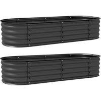 Outsunny Galvanised Raised Garden Bed, Metal Planter Box with Safety Edging, for Flowers, Herbs, Succulents, Pack of 2, Dark Grey
