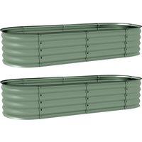 Outsunny Galvanised Raised Garden Bed, Metal Planter Box with Safety Edging, for Flowers, Herbs, Succulents, Pack of 2, Green