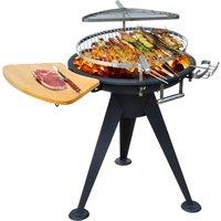 Outsunny Charcoal BBQ Outdoor Garden Adjustable Barbecue Double Grill Party Cooking Fire Pit with Cutting Board - Black Aosom UK