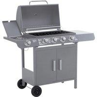 Outsunny 4+1 Burner Gas BBQ Grill, Outdoor Barbecue Trolley with Wheels, Cabinet, Thermometer for Garden, Party, Camping, 125L x 51W x 100Hcm, Grey