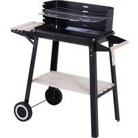 Outsunny BBQ Grill Trolley Charcoal BBQ Barbecue Grill Outdoor Patio Garden Heating Smoker with Side