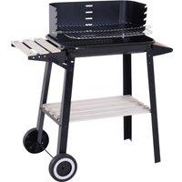 Outsunny BBQ Grill Trolley Charcoal BBQ Barbecue Grill Outdoor Patio Garden Heating Smoker with Side