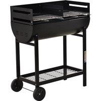 Outsunny Charcoal Barbecue Grill Garden BBQ Trolley w/ Dual Grill, Adjustable Grill Nets, Heat-resistant Steel, Wheels, Black Aosom UK