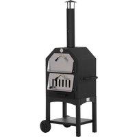 Outsunny Outdoor Garden Pizza Oven Charcoal BBQ Grill 3-Tier Freestanding Grill w/ Chimney, Mesh Shelf, Thermometer Handles, Wheels Aosom UK