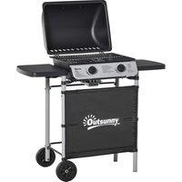 Outsunny 2 Burner Gas Barbecue Grill Propane Gas Cooking BBQ Grill 5.6 kW with Side Shelves Wheels