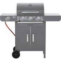 Outsunny 3+1 Burner Gas BBQ Grill, Outdoor Barbecue Trolley with Wheels, Warming Rack, Side Shelves, Cabinet, Thermometer for Garden, Party, Camping, 110L x 50W x 100Hcm, Grey