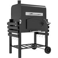 Outsunny Charcoal Barbecue Grill Trolley Garden Smoker with Shelves, Adjustable Height, Thermometer on Lid, Opener and Wheels Aosom UK