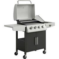 Outsunny 4+1 Burner Gas BBQ Grill with Side Burner, 50000 BTU Steel Portable Gas Barbecue Grill with Built-in Thermometer, Lid