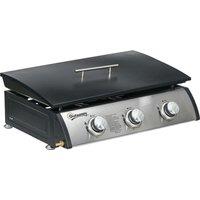Outsunny 3 Burner Gas Plancha BBQ Grill with Lid, Black