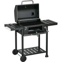 Outsunny Outddor Portable Charcoal BBQ Wide 120cm, with Pull-out Ash Catcher Side Hooks & Bottle Opener, Side & Bottom Shelves Aosom UK
