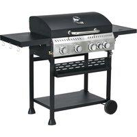 Outsunny Galvanised Steel 4+1 Gas Burner BBQ Grill Trolley, Black Aosom UK
