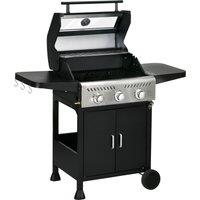 Outsunny 9 kW 3 Burner Gas BBQ Grill with See-through Lid, Black Aosom UK