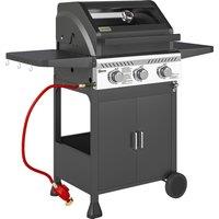 Outsunny 7.5kW Three-Burner Gas BBQ Grill, with See-Through Lid - Black