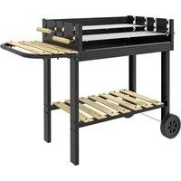 Outsunny Charcoal BBQ Grill, Barbecue Trolley with Double Adjustable Grill, Side Table, Storage Shelf and Wheels for Outdoor Garden Party Cooking, Black