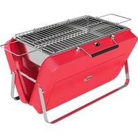 Outsunny Portable Mini Charcoal Barbecue Grill with Suitcase Shell, Outdoor Folding Tabletop BBQ Grill, Red