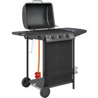 Outsunny 3+1 Burner Gas BBQ Grill, Smoker Grill with Built-in Thermometer, Side Table, Shelf, Grease Cup, Black Aosom UK